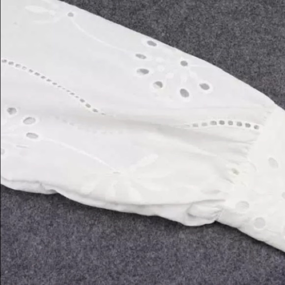 SOLD OUT White Boho Floral Eyelet Button Up Blouse - Picture 14 of 15